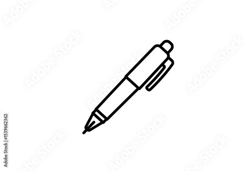 A black and white line drawing of a pen with a clip