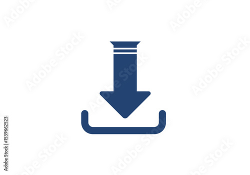 A blue download icon with a downward arrow and a receiving tray