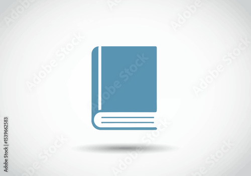 A blue stylized book stands upright casting a shadow