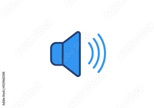 A blue speaker icon with curved lines indicating sound set against a white background