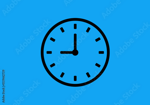A clock illustration shows the time at 900 against a blue background