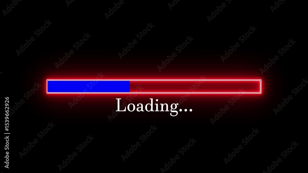 loading bar icon animation glowing neon red and blue color uploading and downloading updating sign symbol on black background