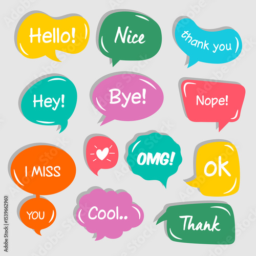 speech bubbles colored doodles set vector with dialog text