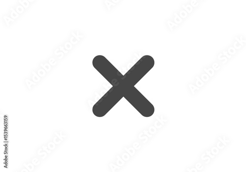 A gray multiplication symbol X shape is centered on a white background The symbols lines are thick and rounded