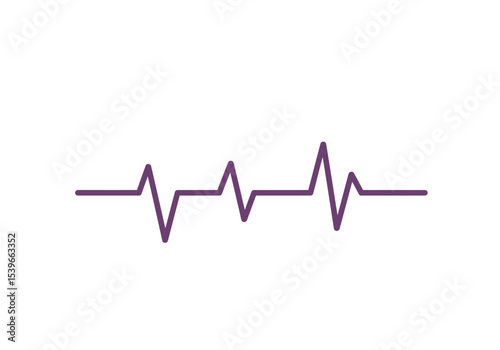 A horizontal purple ECG line graphic shows four peaks on a white background
