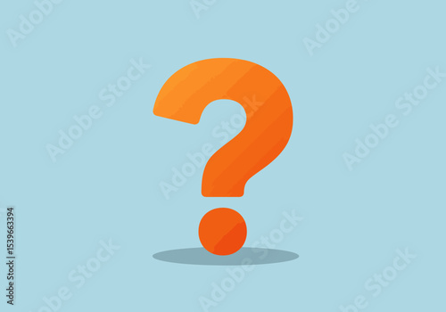 A large orange question mark with a shadow appears on a light blue background