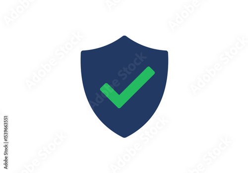 A navy shield with a green checkmark in the center