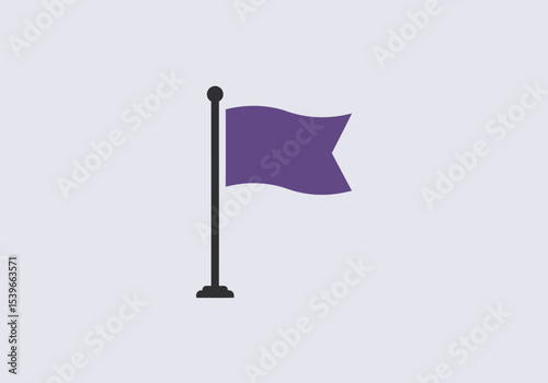 A purple flag with a black pole on a light purple background
