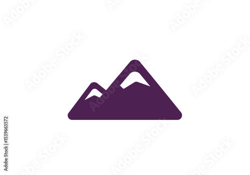A purple mountain icon with two peaks the larger peak has a snowcap cutout