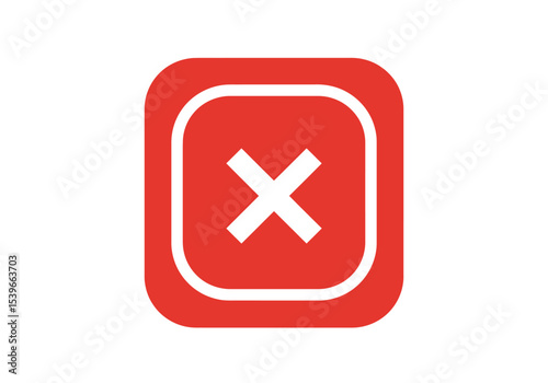 A red rounded square with a white border and a white X shape in the center