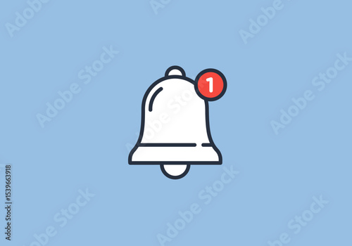A stylized white bell icon with a red notification indicator showing the number 1 set against a light blue background