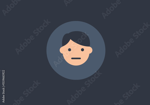 A stylized person with minimal details in a blue circle on a dark background