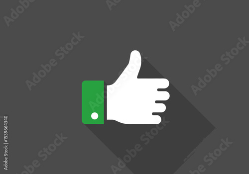 A white thumbsup icon with a green cuff on a dark gray background