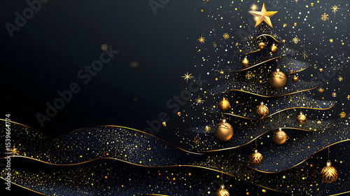 Sophisticated Christmas tree cutout decorated with golden ornaments and festive elements