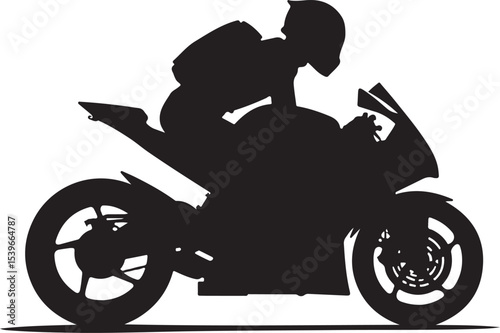 Male riding vintage motorcycle silhouettes