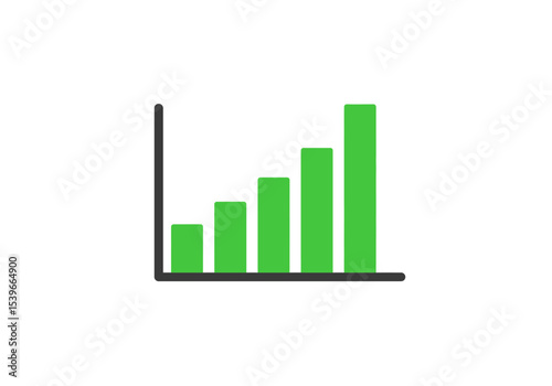 An upwardsloping bar graph with five green bars on a blacklined axis