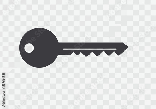 Black key with jagged edge  hole against a checked background