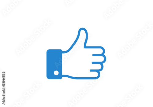 Blue thumbs up symbol outlined in blue with a solid blue thumb area and white background