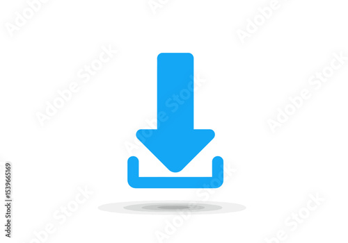 Bright blue download icon with an arrow pointing down toward a bracketshaped tray