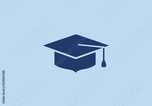 Graduation cap with a tassel The background is light blue