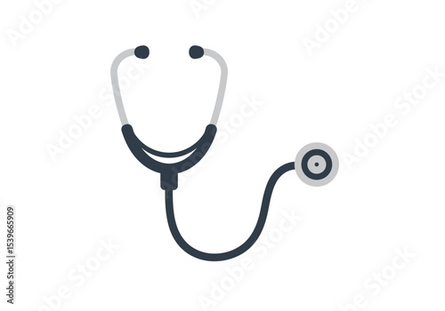 Stethoscope illustration gray earpieces dark tube  gray diaphragm against a white background