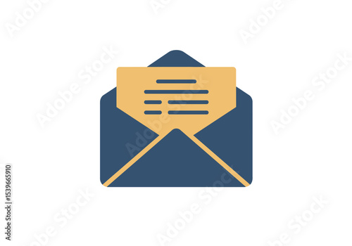 Stylized blue envelope with a yellow letter the envelopes flap is open showing a letter with horizontal lines