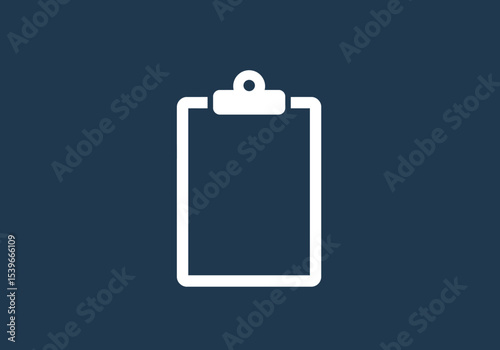 White clipboard outline on a dark blue background simple graphic