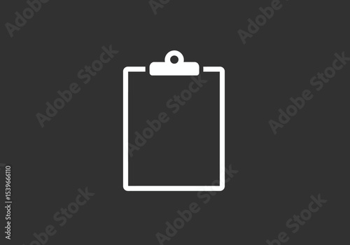 White framed clipboard icon on a dark gray background