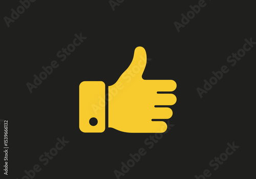 Yellow thumbsup hand gesture symbol on a dark gray background