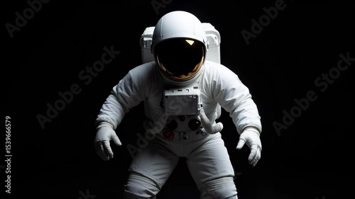 A modern astronaut floats in space wearing a white spacesuit a full-figure view in 4k resolution perfect for science fiction projects