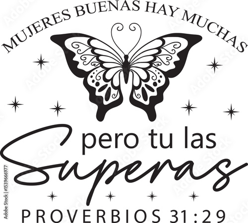Elegant Butterfly Design Inspirational Quote 'Proverbs 3129'  with Spanish Text