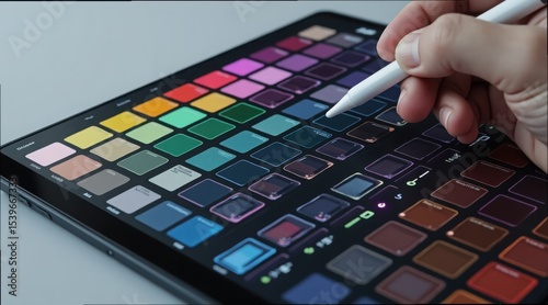Digital Color Picker Panel with Stylus in Use on Device Screen