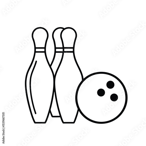 bowling pins and ball icon over white background, line style, vector illustration