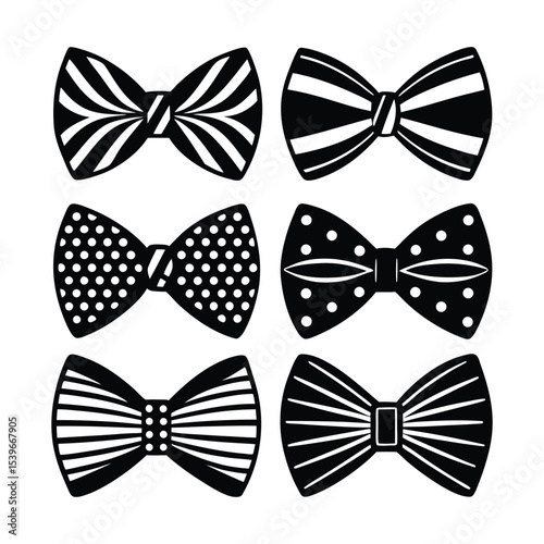 Set of black bow tie icons. Vector illustration isolated on white background.