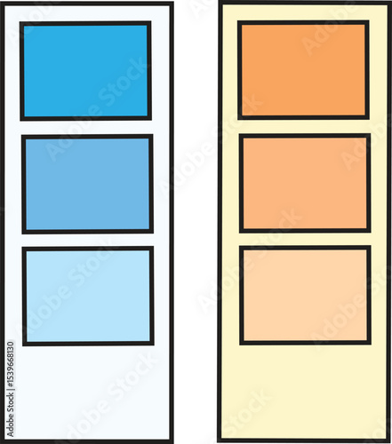 Flat Vector Illustration of Color Palette Swatch Samples in Blue and Orange Gradient for Design, UI, Printing, and Creative Art Projects