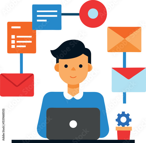 Multitasking Employee Managing Emails Chats And Calls