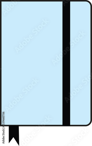 Flat Vector Illustration of Closed Blue Notebook with Bookmark and Elastic Strap for School, Office, Journal, or Personal Planning Use
