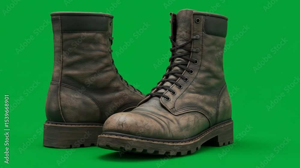 Gray leather boots isolated background