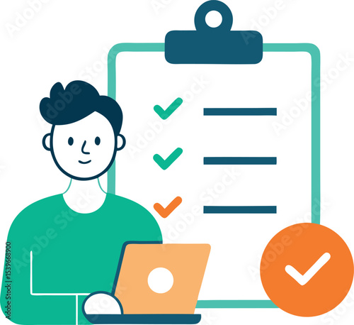 Remote Work Illustration With Checklist Board And Team