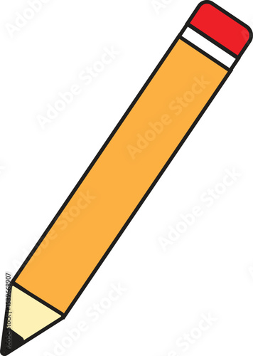 Flat Vector Icon of Classic Yellow Pencil with Red Eraser for School, Office, Drawing, Writing, and Graphic Projects