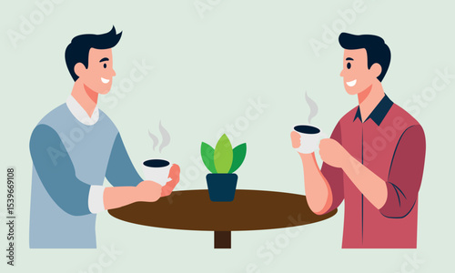 Two Men Talking Over Coffee