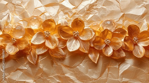 Gold flowers on gold crushed fabric backdrop