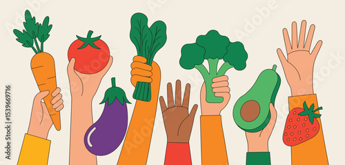 Diverse Hands Holding Fresh Vegetables and Fruits