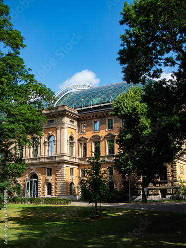 View to museum building in park
