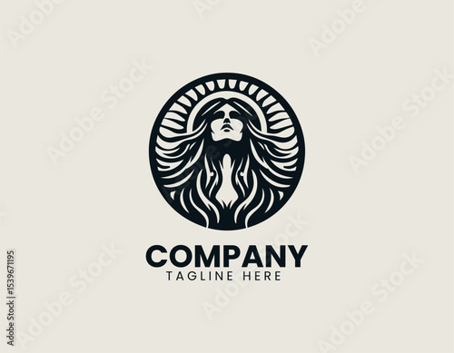 Gothic unholy priestess with occult symbols and haunting expression in detailed vector logo artwork