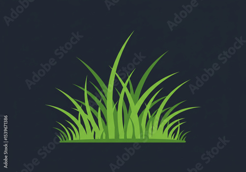 Illustration of a patch of green grass with long blades against a dark blue gray background