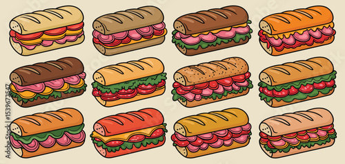 Twelve Delicious Sub Sandwiches Variety Pack Illustration