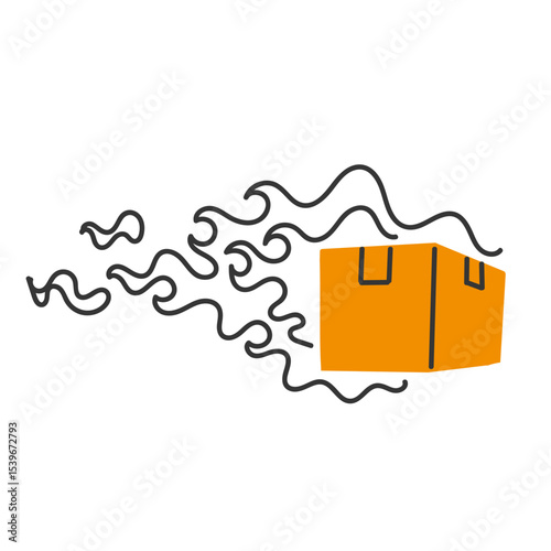 fast package box on fire in doodle icon