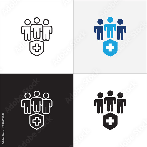 Digital health care icon. Family health insurance symbol. Healthcare icon set. Icon symbol compatible for doctor, clinic, hospital, medical consultation. Vector illustration.