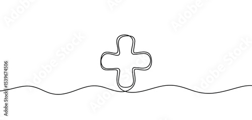 Simple Continuous Line Drawing of a Cross on a Wave
